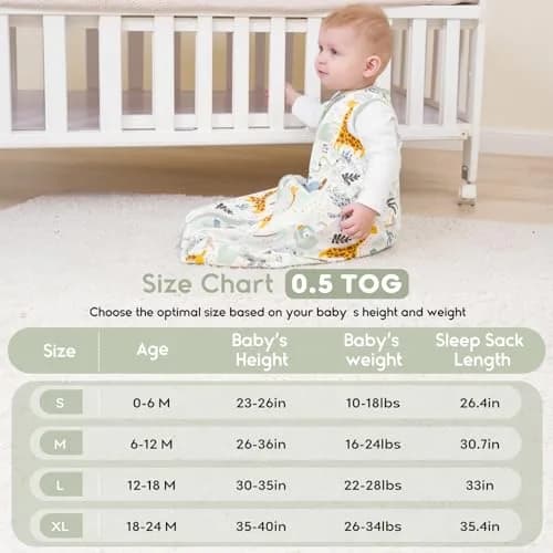 Yoofoss Baby Sleep Sack 0-6 Months 0.5 TOG | Organic Cotton Baby Wearable Blanket thumbnail 4