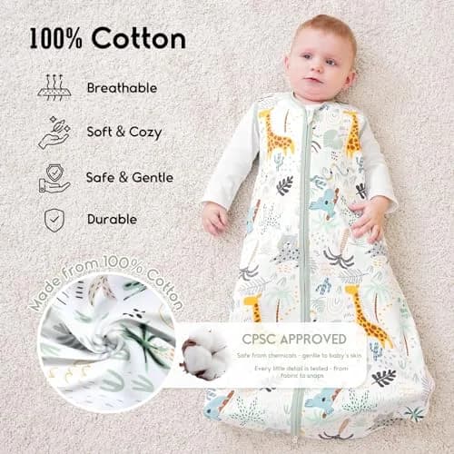 Yoofoss Baby Sleep Sack 0-6 Months 0.5 TOG | Organic Cotton Baby Wearable Blanket thumbnail 2