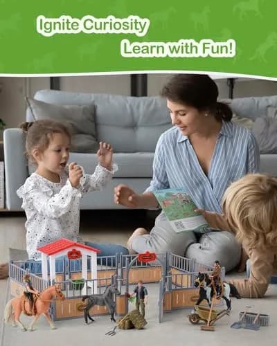 DuDuMo Horse Stable Playset with 3 Horses & 2 Riders | Realistic Farm Toy for Kids 3+ thumbnail 4