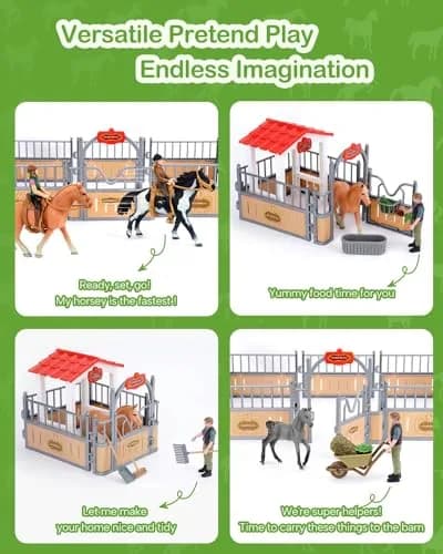 DuDuMo Horse Stable Playset with 3 Horses & 2 Riders | Realistic Farm Toy for Kids 3+ thumbnail 3