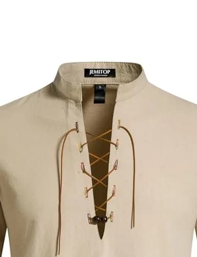 JEMITOP Men's Vintage Renaissance Costume Shirt Long Sleeve Lace Up M | Breathable Cotton for Cosplay & Halloween thumbnail 4