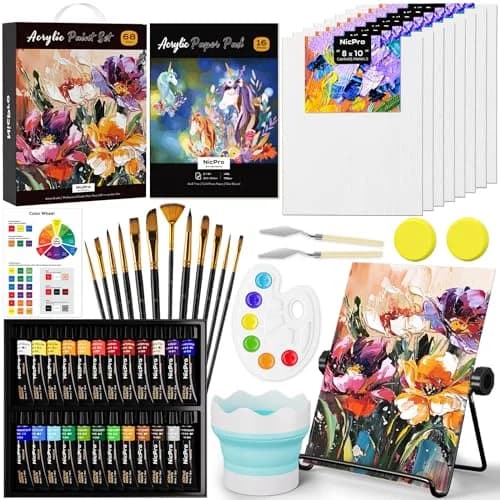 Nicpro 68PCS Acrylic Paint Canvas Set for Adults with 24 Paints | Complete Art Kit for Beginners thumbnail 1