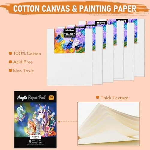 Nicpro 68PCS Acrylic Paint Canvas Set for Adults with 24 Paints | Complete Art Kit for Beginners thumbnail 3