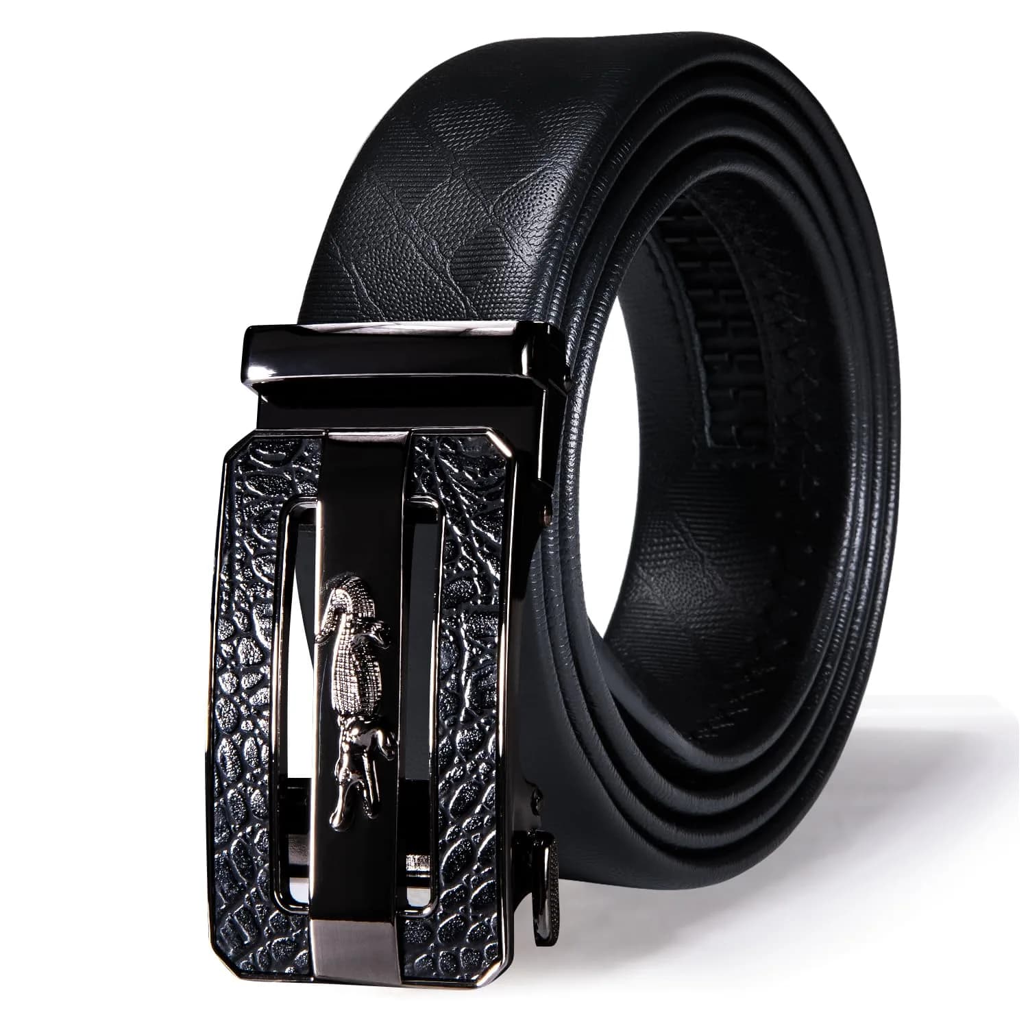Dubulle Men's Ratchet Belts Christmas Red Leather Belt Adjustable Cut to Fit | Stylish & Durable — Black Leather
