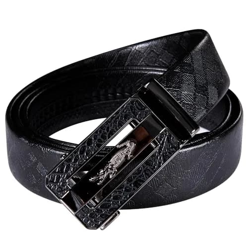 Dubulle Mens Ratchet Belt Leather Designer Black Slide Buckle Dress Belts | Adjustable, Genuine Leather, Gift Box thumbnail 3