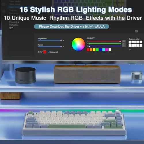 AULA F75 75% Wireless Mechanical Keyboard, Hot-Swappable Creamy Switches, RGB Backlit, 2.4GHz/Type-C/BT5.0 (White & Green) thumbnail 5