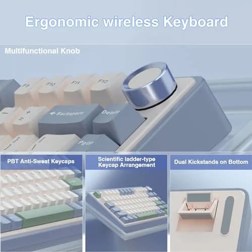 AULA F75 75% Wireless Mechanical Keyboard, Hot-Swappable Creamy Switches, RGB Backlit, 2.4GHz/Type-C/BT5.0 (White & Green) thumbnail 7