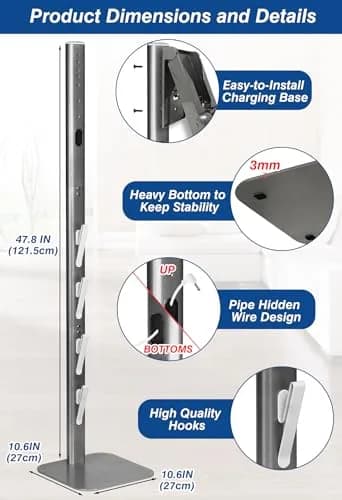 Haturi Metal Vacuum Stand Holder for Dyson Cordless Stick Vacuums | 47.8 inch (121.4 cm) Tall thumbnail 5