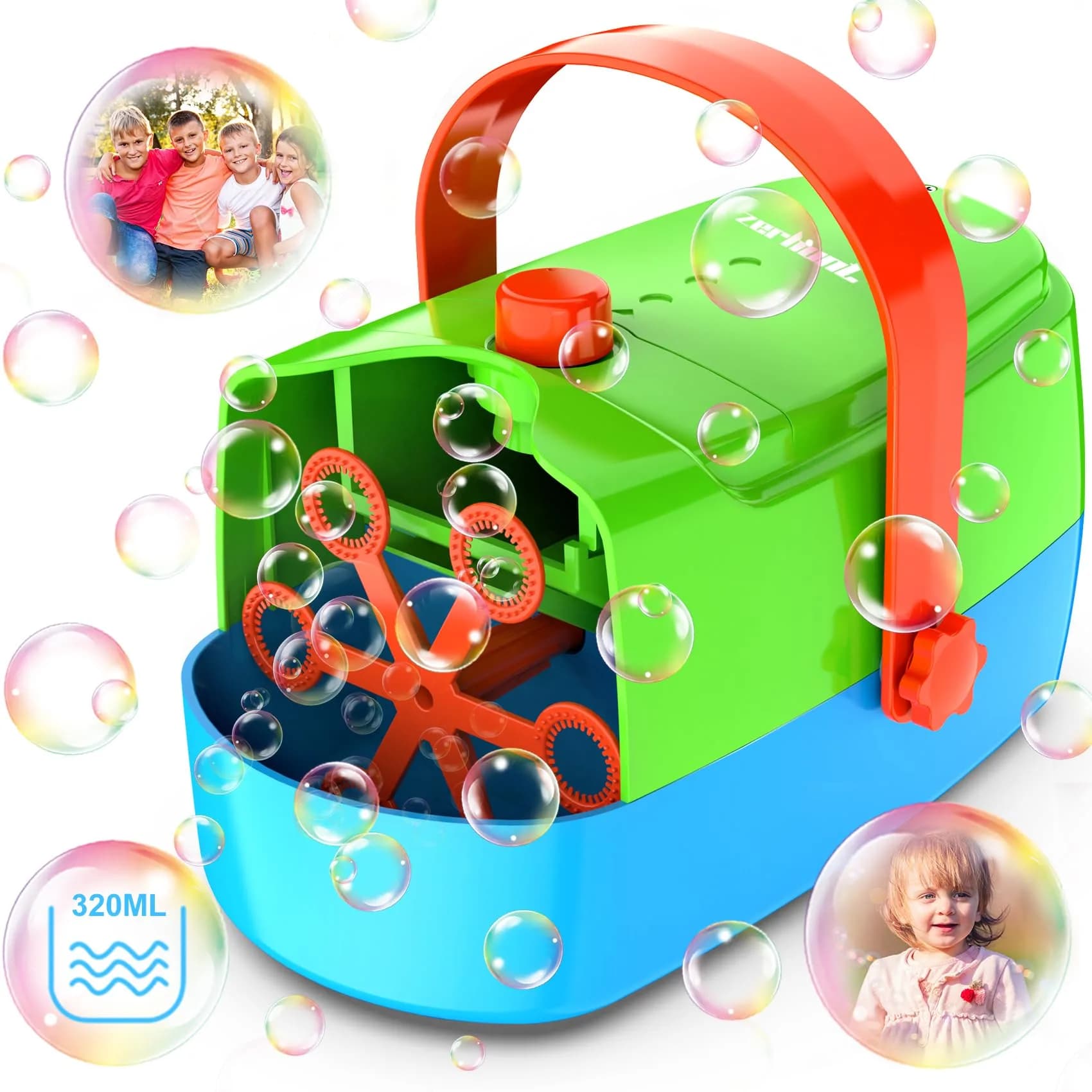 Zerhunt Automatic Bubble Machine 18000+ Bubbles/Min | CPC Certified, Plugin or Battery Powered