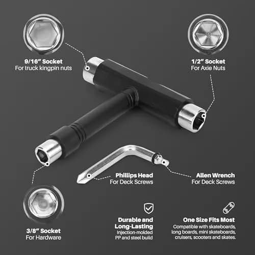 OAOJUBR Skate Tools, Multifunctional All-in-One Skateboard Wrench, 2-in-1 Portable T-Type Wrench and Built-in L-Type Cross Head Screwdriver, longboard accessories thumbnail 2