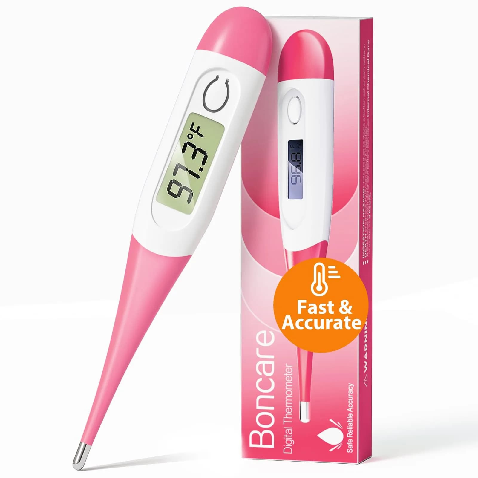 Boncare Digital Oral Thermometer for Adults & Kids, Light Blue | Fast & Accurate 10-Second Reading — Pink