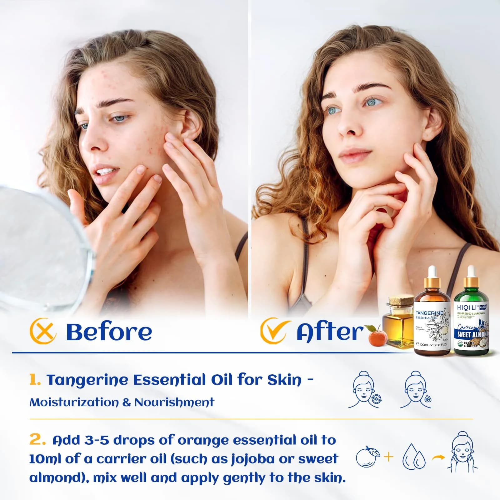 HIQILI Tangerine Essential Oil 100ml (3.38 Fl Oz) | Fresh Citrus Aroma for Skin & Home thumbnail 2