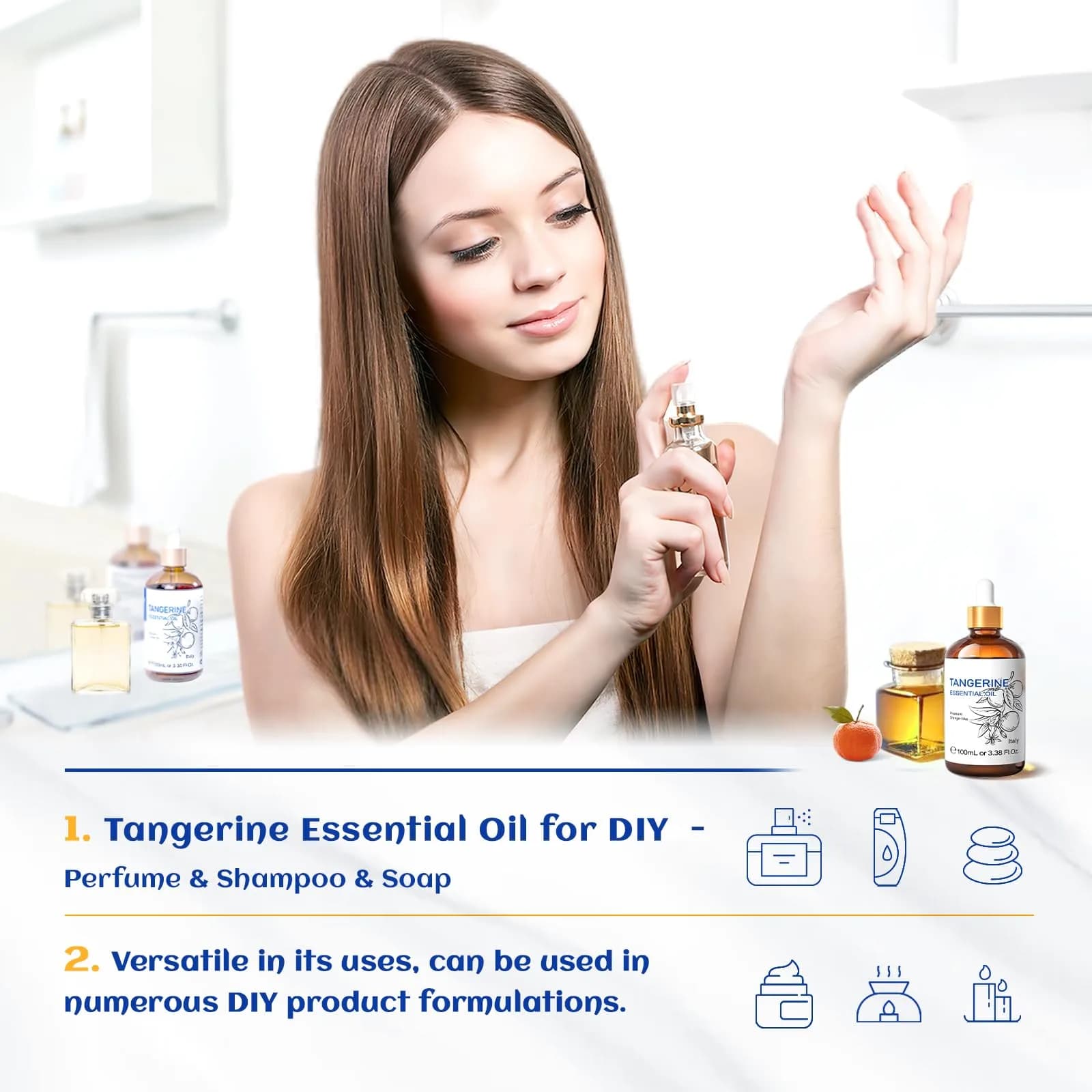 HIQILI Tangerine Essential Oil 100ml (3.38 Fl Oz) | Fresh Citrus Aroma for Skin & Home thumbnail 4