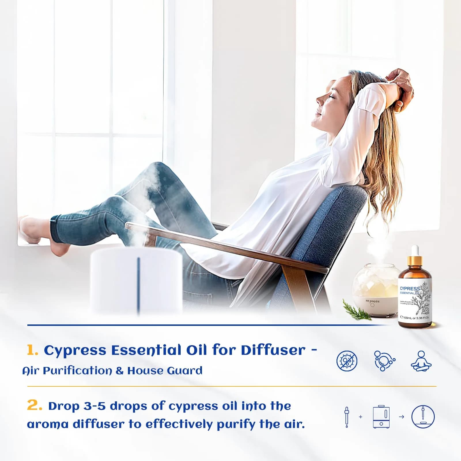 HIQILI Cypress Essential Oil (100ml / 3.38 Fl Oz) | Natural Woody Aroma for Diffusers & Skin Care thumbnail 4
