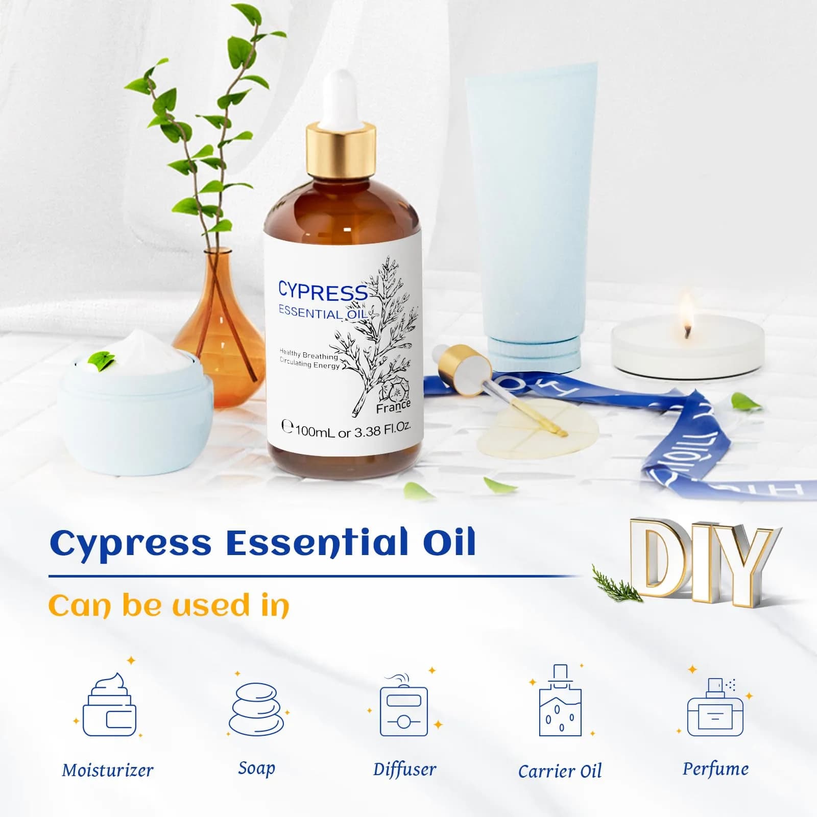 HIQILI Cypress Essential Oil (100ml / 3.38 Fl Oz) | Natural Woody Aroma for Diffusers & Skin Care thumbnail 5