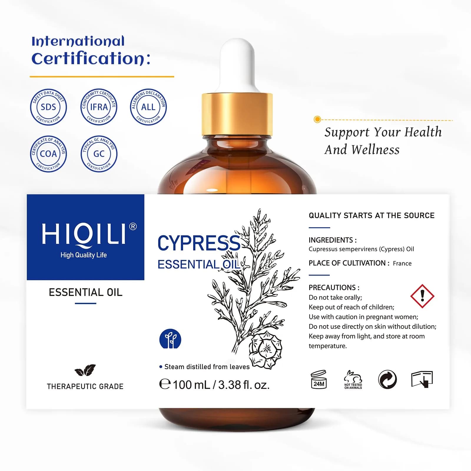 HIQILI Cypress Essential Oil (100ml / 3.38 Fl Oz) | Natural Woody Aroma for Diffusers & Skin Care thumbnail 7