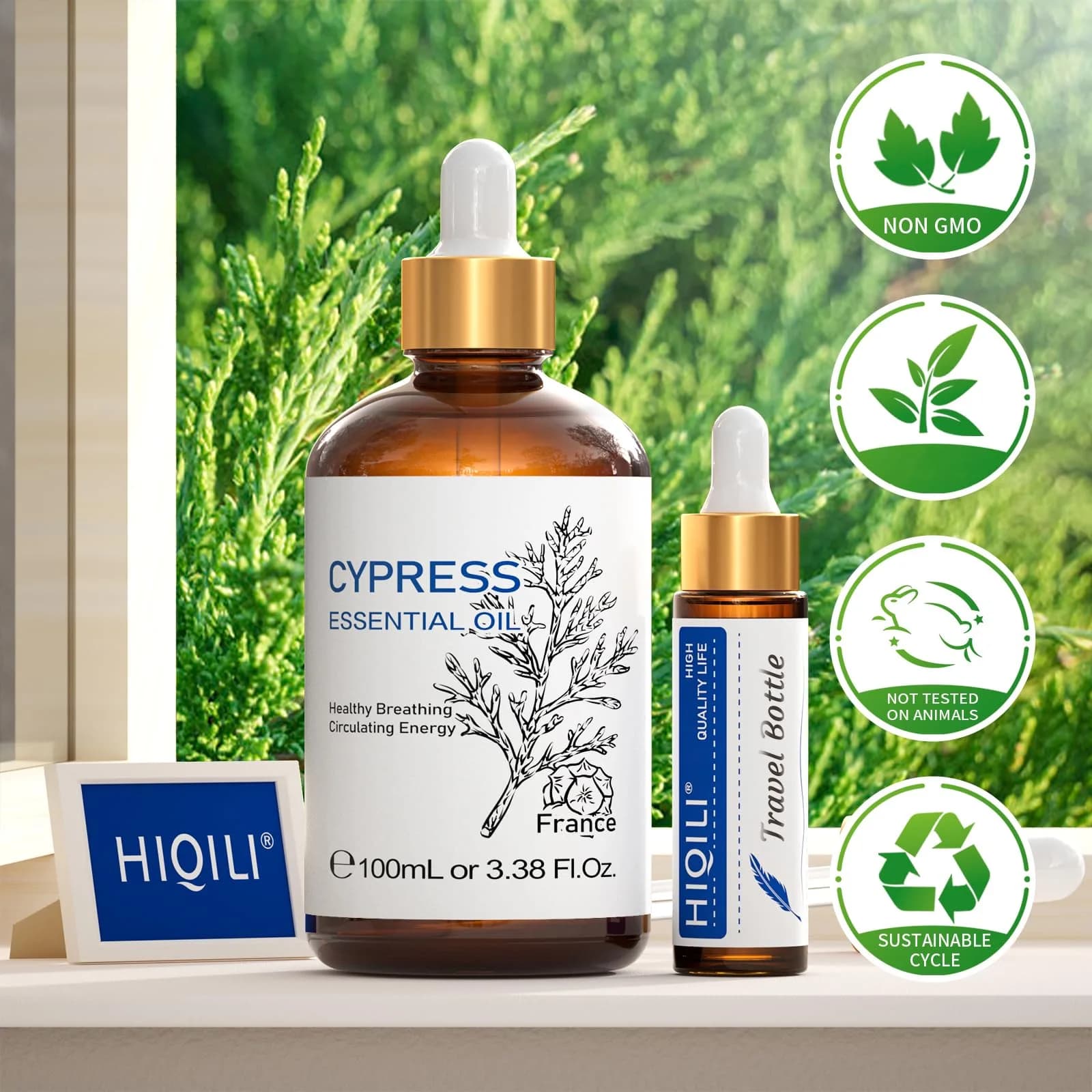 HIQILI Cypress Essential Oil (100ml / 3.38 Fl Oz) | Natural Woody Aroma for Diffusers & Skin Care thumbnail 8