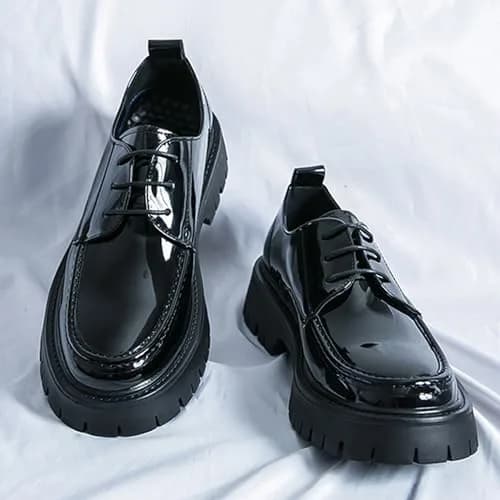 MVIOBUY Men's Black Leather Platform Lace Up Loafers | Size 8.5 Wide (24 cm) thumbnail 3