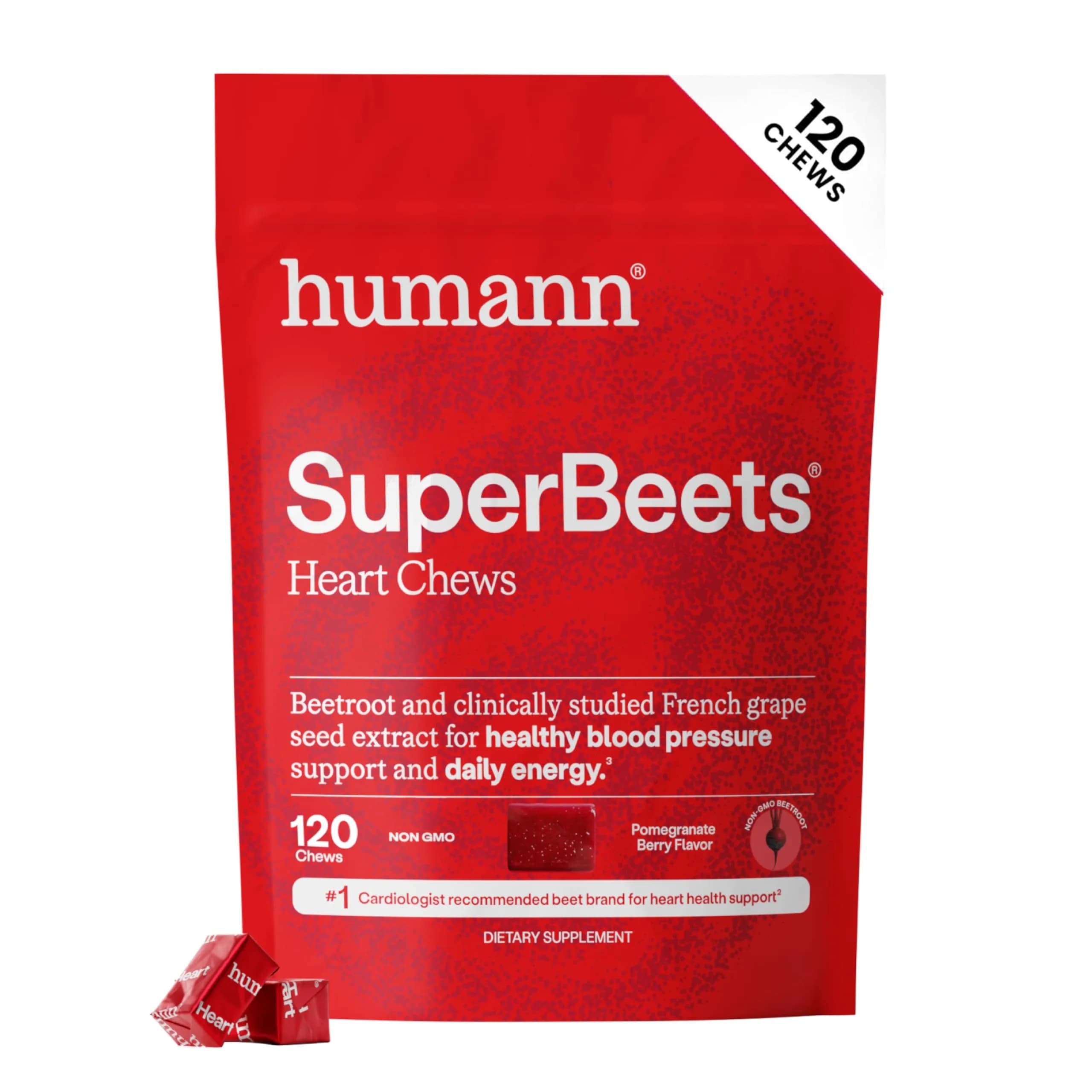HumanN SuperBeets Heart Chews Pomegranate Berry 120 Ct | Supports Blood Pressure & Energy