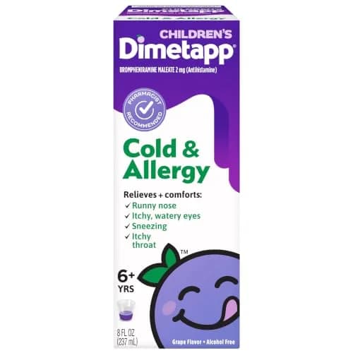 Dimetapp Children’s Cold & Allergy Liquid, Grape Flavor, 8 fl oz | Multi-symptom relief for kids thumbnail 1