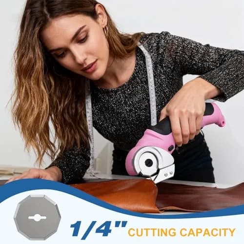 VLOXO Cordless Electric Scissors Cutter with Replacement Blade & Type-C Cable, 0.38 kg (0.87 lbs) Pink | Cuts Cardboard, Leather, Fabric, Carpet thumbnail 4