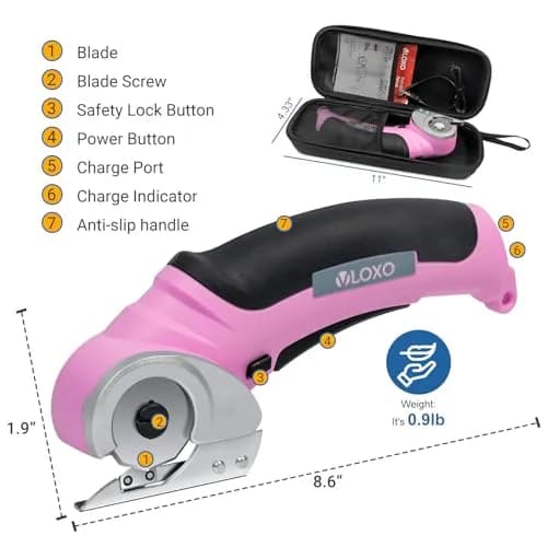 VLOXO Cordless Electric Scissors Cutter with Replacement Blade & Type-C Cable, 0.38 kg (0.87 lbs) Pink | Cuts Cardboard, Leather, Fabric, Carpet thumbnail 8