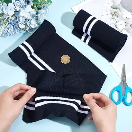 BENECREAT Striped Elastic Fiber Ribbing Fabric 95cm x 14.5cm (37.4" x 5.7") 2-Pack | Soft, Stretchy, Two-Way Stretch Waistband & Cuff Material thumbnail 3