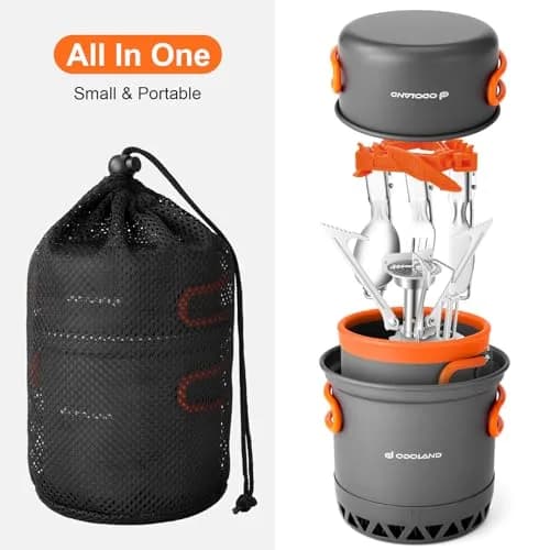 Odoland Camping Mess Kit with Stove & Pots | Lightweight Backpacking Cookware thumbnail 7