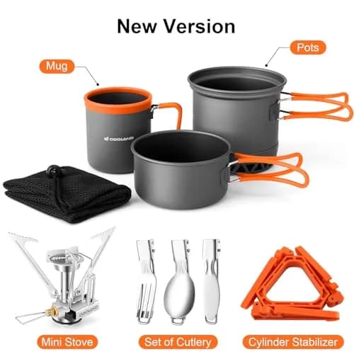 Odoland Camping Mess Kit with Stove & Pots | Lightweight Backpacking Cookware thumbnail 3