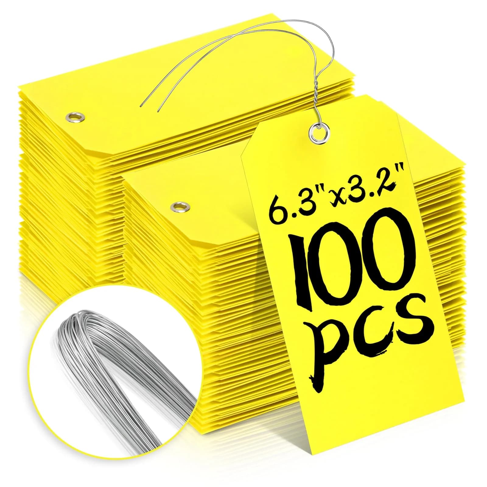 XUWAIDSGN Waterproof Writable Plastic Labels 100 Pcs | Heavy Duty Outdoor Tags with Wire Tie (6 1/4" x 3 1/8")