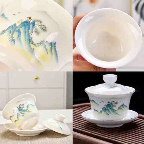 Fashion & Lifestyle Jingdezhen Chinese Traditional Teaware Gaiwan 5oz/150ml | Handmade Porcelain Kung Fu Tea Cup thumbnail 6