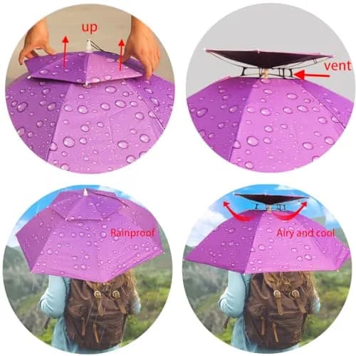 Bocampty Purple Umbrella Hat, 37 inch Diameter, Hands-Free UV Protection for Fishing & Outdoors thumbnail 3