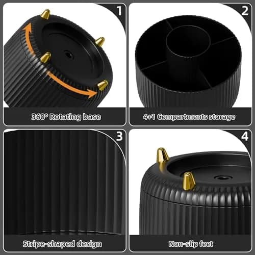 Marbrasse 360° Rotating Desk Organizer with 5 Compartments | Smoothly Spins for Office, Home, Craft Supplies (Black) thumbnail 4