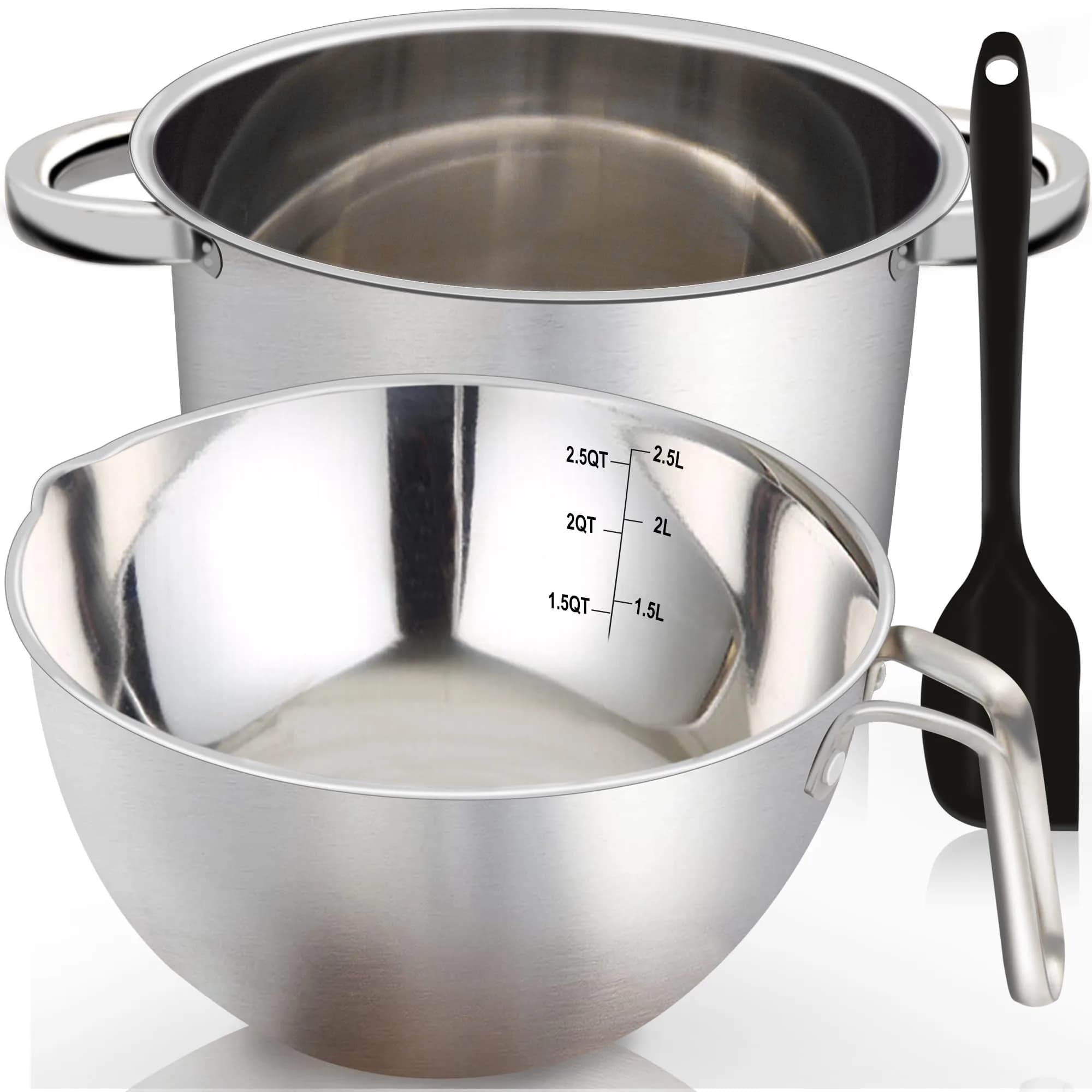 Marsheepy 2.3QT Double Boiler Melting Pot with 3.6QT Stainless Steel Pot | Food-Grade Steel, Easy to Use — 2500ML
