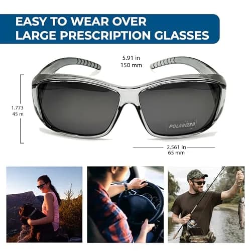 BLUE CUT Fit Over Polarized Sunglasses Light Grey | UV & Glare Block for Large Glasses thumbnail 5