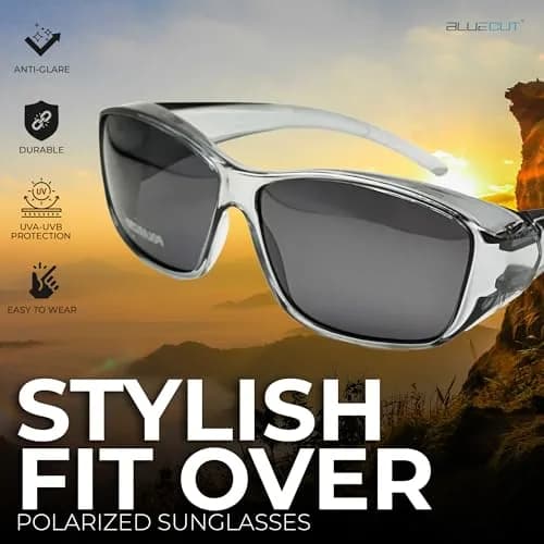 BLUE CUT Fit Over Polarized Sunglasses Light Grey | UV & Glare Block for Large Glasses thumbnail 2