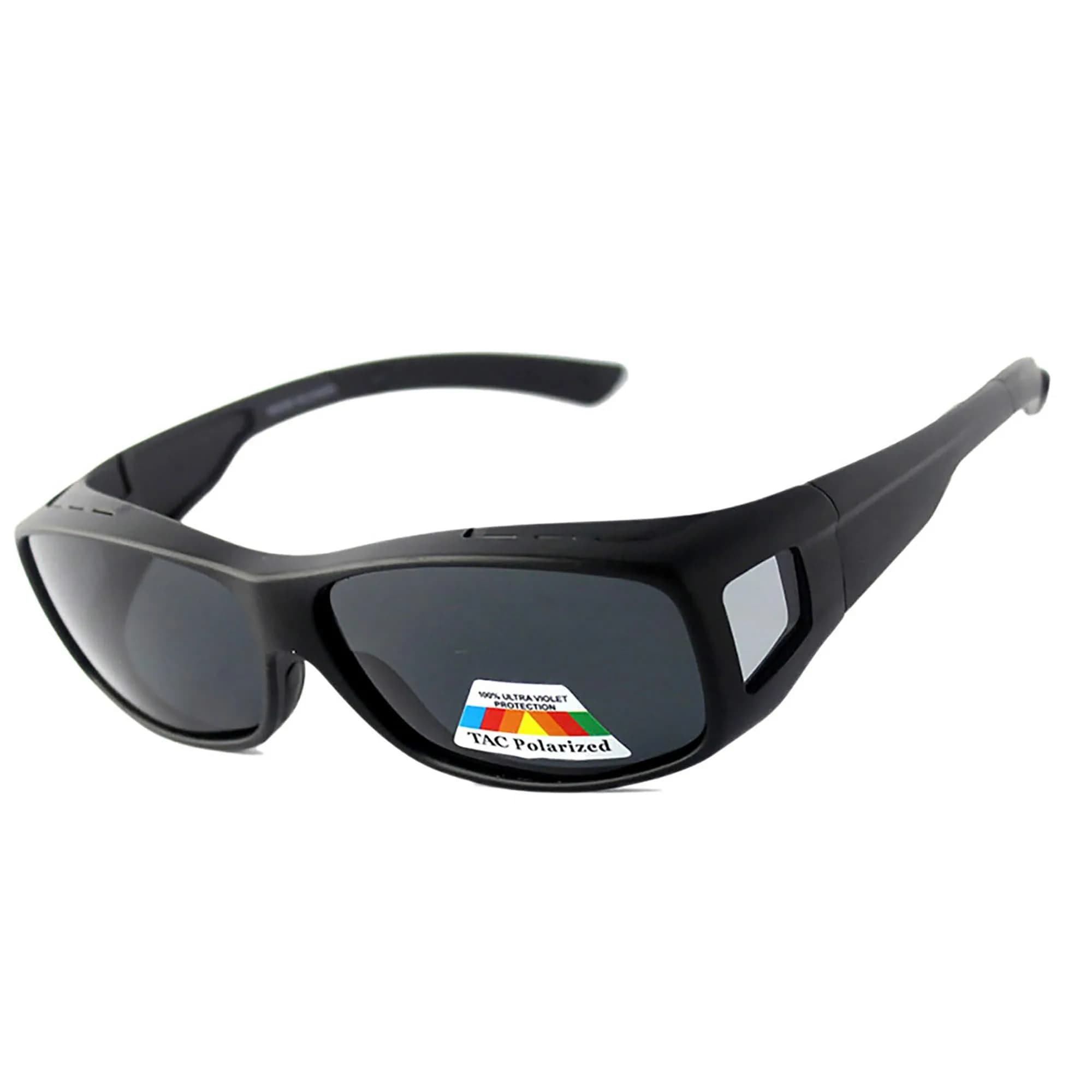 BLUE CUT Fit Over Polarized Sunglasses for Men & Women | 65mm (2.56") Lens Width, 154mm (6.06") Arm Length — Black Matt