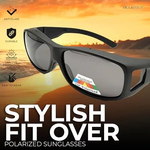 BLUE CUT Fit Over Polarized Sunglasses for Large Prescription Glasses - Black Matt | Wear Over Glasses thumbnail 2