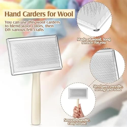 Tessco for you Wool Carder Brush Set 18cm (7.09 Inch) | Classic Wood Handle, Steel Wire for Needle Felting & Pet Grooming thumbnail 2