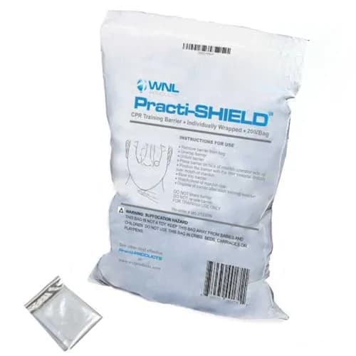WNL Products Practi-SHIELD CPR Training Shields, 200-Pack | Individually Wrapped Latex-Free Barrier Protection thumbnail 1