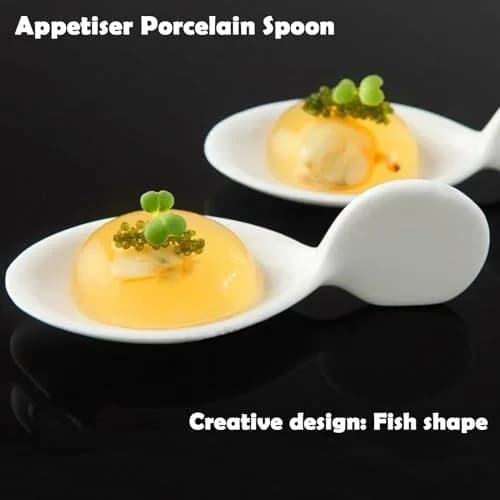 ULWSKY 10Pcs Porcelain Fish Shaped Tasting Spoons 10 cm (3.9 inches) | Unique Appetizer & Caviar Sample Spoons thumbnail 2
