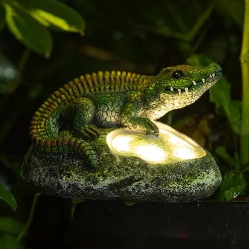 Rezpuao Solar Crocodile Garden Statue 19cm (7.5") | Cute Resin Figurine with LED Light for Outdoor Decor thumbnail 1
