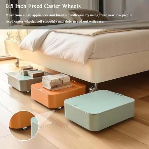 Luxinika 1/2 Inch Mini Rigid Caster Wheels | Low Profile Rubber Casters Set 16 thumbnail 2