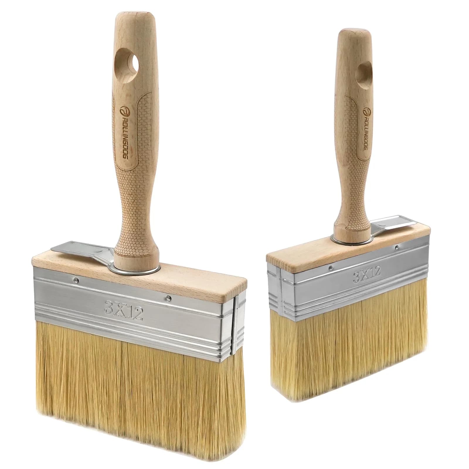 ROLLINGDOG 4.5 Inch Deck Stain Paint Brush (2-Pack, 120mm) | Laser Engraved Beech Wood Handle