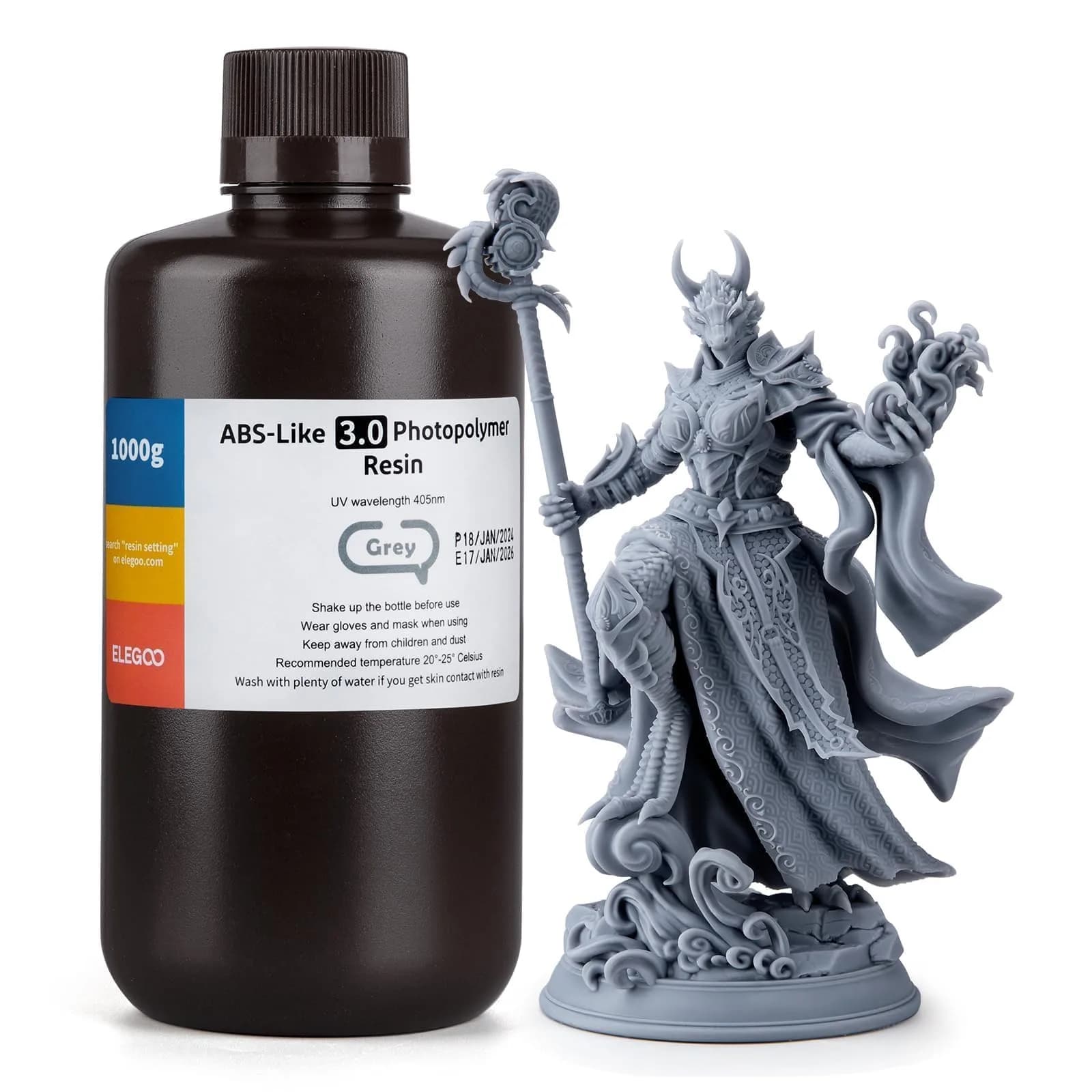 ELEGOO ABS-Like 3.0 Resin Grey 1000g (1kg / 35.2oz) | High Strength & Toughness for Functional Prints