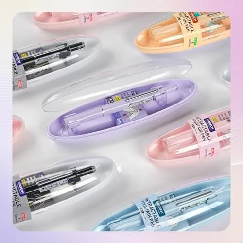 WRITECH Retractable Fountain Pen Fine Nib: Black Ink Set with 5 Cartridges | Smooth Writing for Calligraphy, Sketching, Journaling (Purple) thumbnail 6
