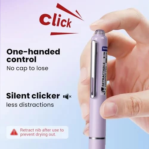 WRITECH Retractable Fountain Pen Fine Nib: Black Ink Set with 5 Cartridges | Smooth Writing for Calligraphy, Sketching, Journaling (Purple) thumbnail 3