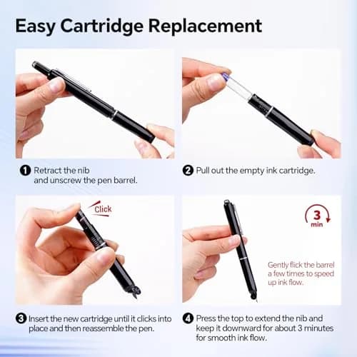 WRITECH Retractable Fountain Pen Set Fine Nib Black Ink | 0.3mm thumbnail 2
