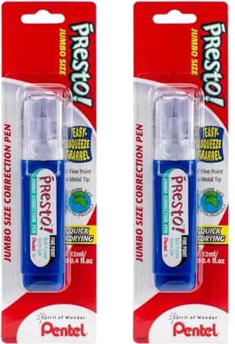 Pentel Presto! Jumbo Correction Pen 12ml (0.4 fl.oz.) 2-Pack | Fine Point Metal Tip for Smooth Ink Flow thumbnail 1