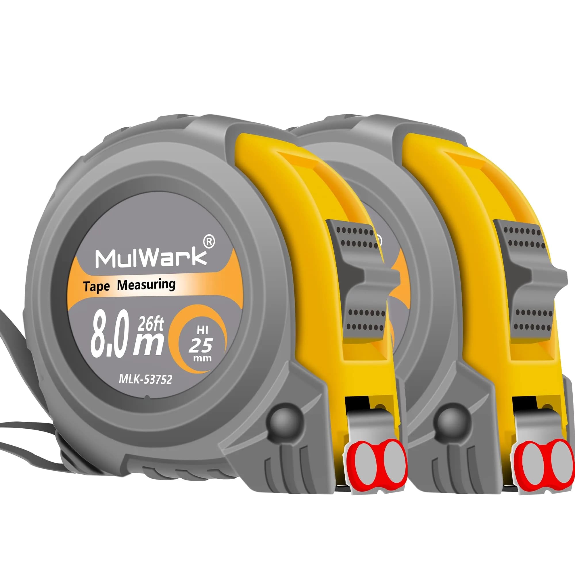 MulWark 2-Pack 8m (26 ft) Retractable Tape Measure | Dual-Sided Metal Blade, Magnetic Hook